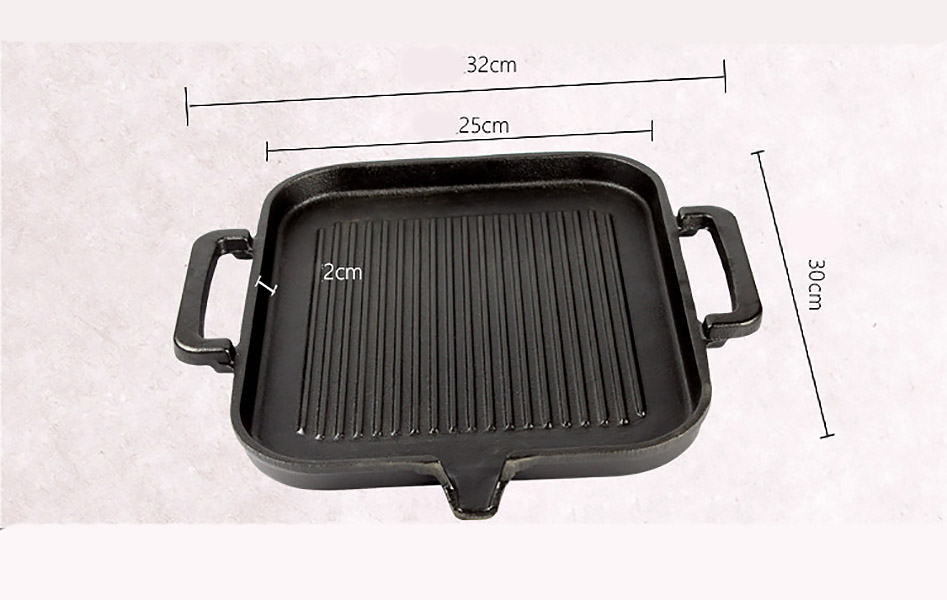 Chảo gang nướng beefsteak nướng cá đáy vân nổi size 25x30 SKP3025