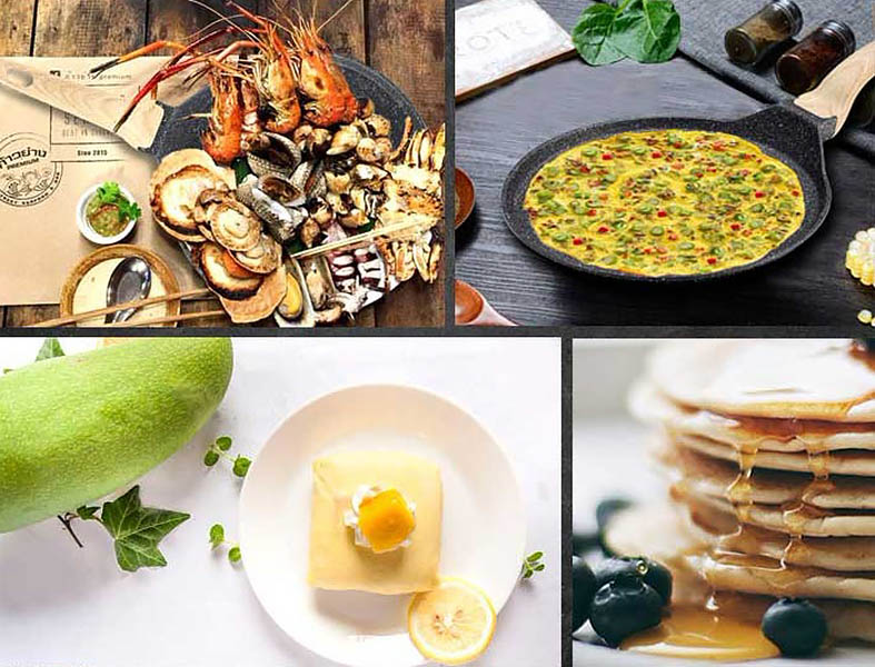Chảo vân đá nướng pizza 28cm tay cầm gỗ Carote ET8132.