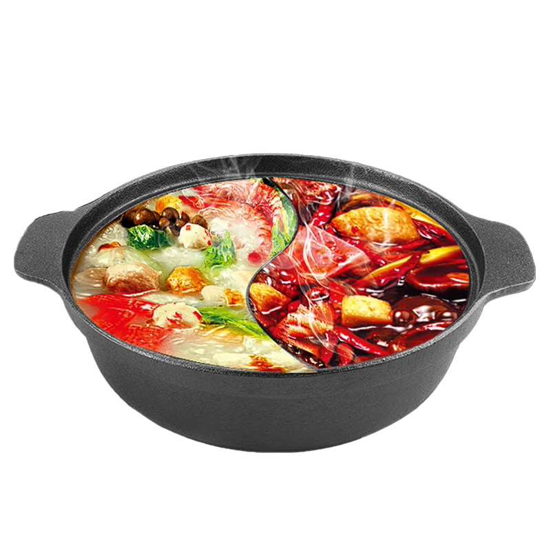 Nồi lẩu gang 2 ngăn đúc thô không chống dính CO003