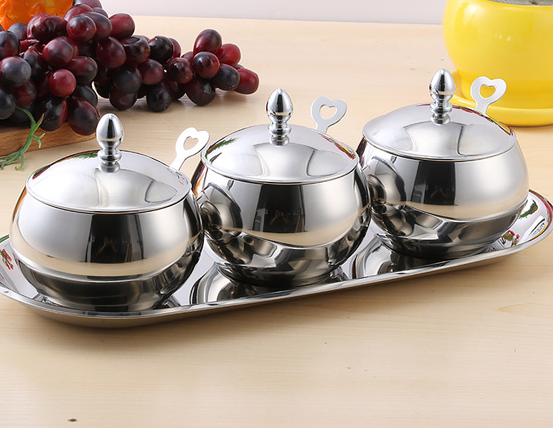 Bộ hũ đựng gia vị inox 304 Kaihua A01 3 ngăn.