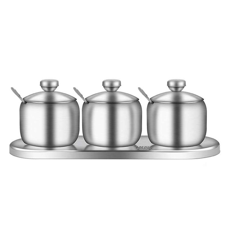 Bộ hũ đựng gia vị 3 ngăn inox 304 Kaihua A05