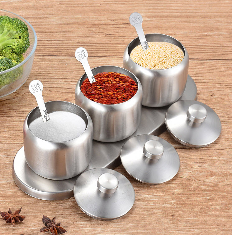 Bộ hũ đựng gia vị 3 ngăn inox 304 Kaihua A05