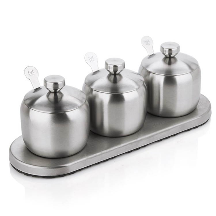 Bộ hũ đựng gia vị 3 ngăn inox 304 Kaihua A05
