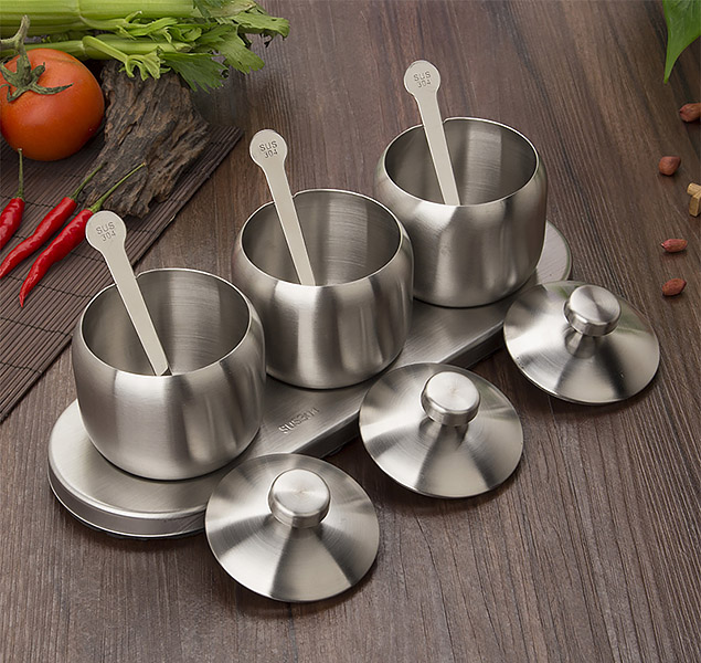 Bộ hũ đựng gia vị 3 ngăn inox 304 Kaihua A05