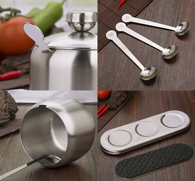 Bộ hũ đựng gia vị 3 ngăn inox 304 Kaihua A05