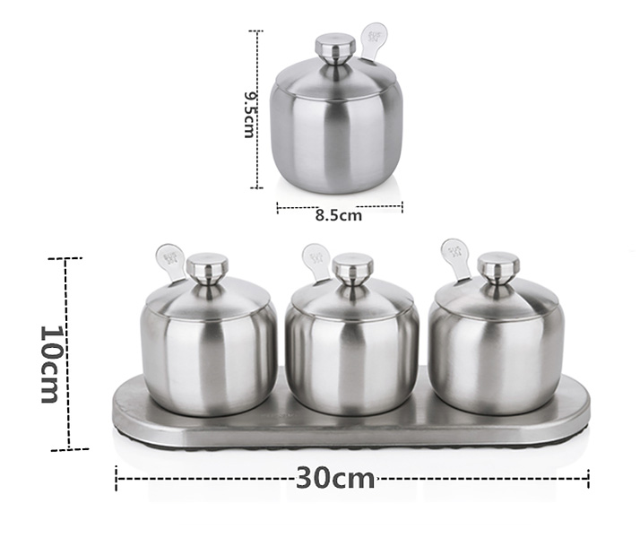 Bộ hũ đựng gia vị 3 ngăn inox 304 Kaihua A05