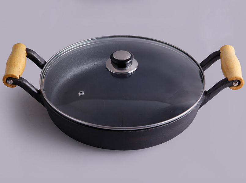 Nồi gang quai gỗ đáy bằng 30cm Cooking CO002.