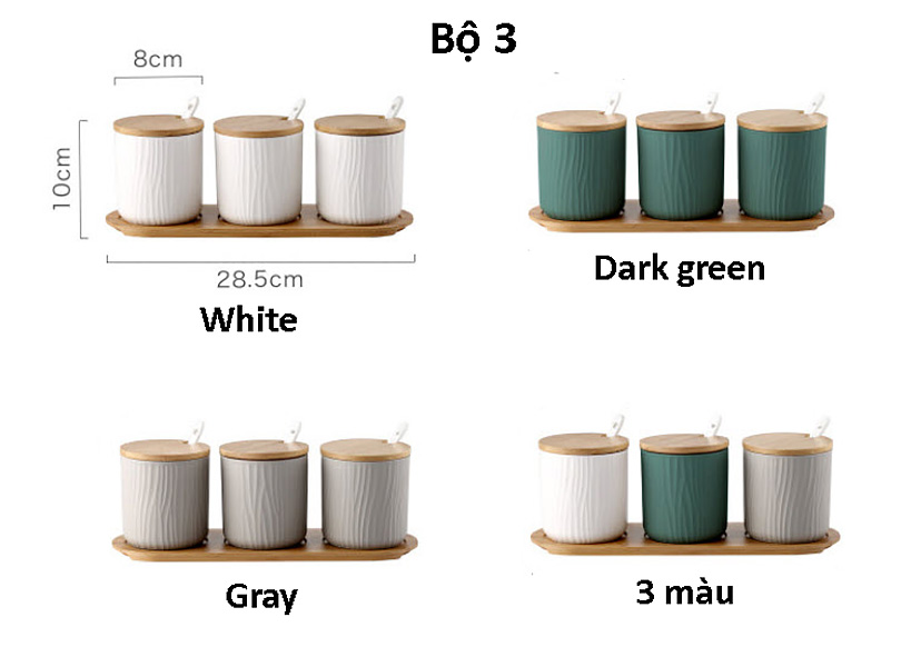 Bộ gia vị 3 ngăn sứ ceramic Ximi XM002.