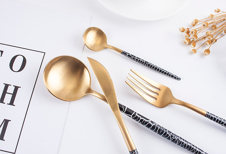 Bộ dao muỗng nĩa đũa inox 304 mạ vàng 18k OEM B202