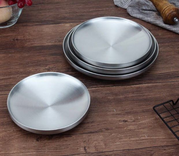 Đĩa inox 304 cấu tạo 2 lớp chống bỏng đựng thức ăn OEM ALR332