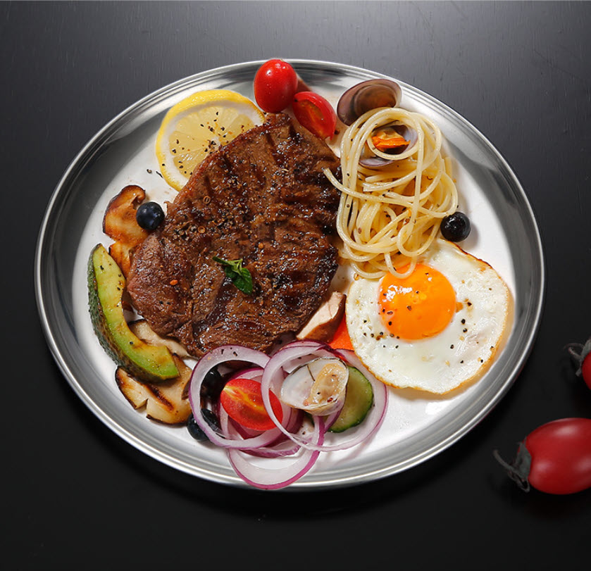 Dĩa inox 304 mạ vàng đựng thức ăn OEM TJ001