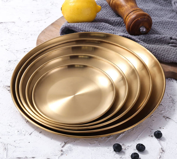 Dĩa inox 304 mạ vàng đựng thức ăn OEM TJ001