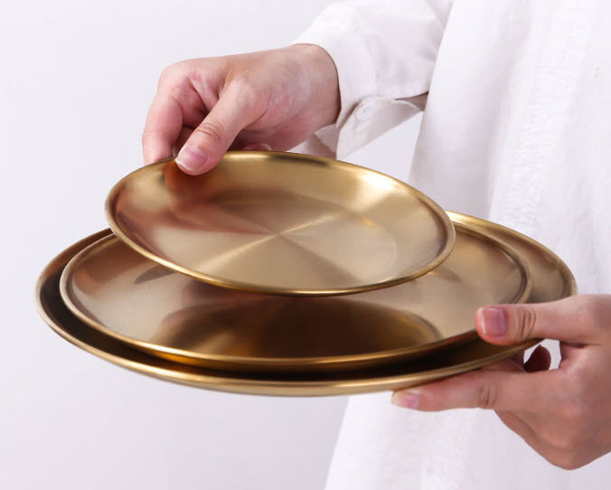 Dĩa inox 304 mạ vàng đựng thức ăn OEM TJ001