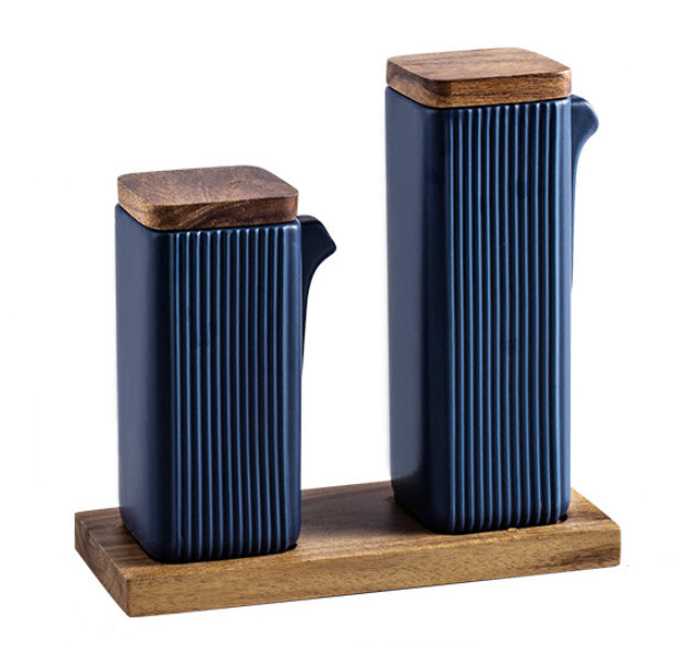 Hũ đựng gia vị 3 ngăn nắp gỗ sứ porcelain Yunxika YXK01