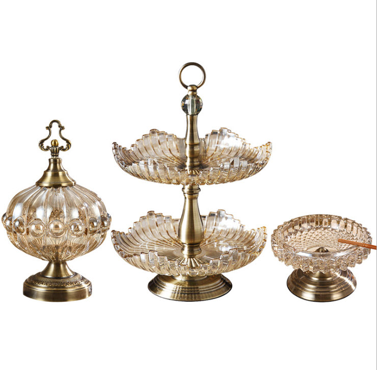 Kệ đựng bánh kẹo trái cây buffet 2 tầng thủy tinh HJ2140