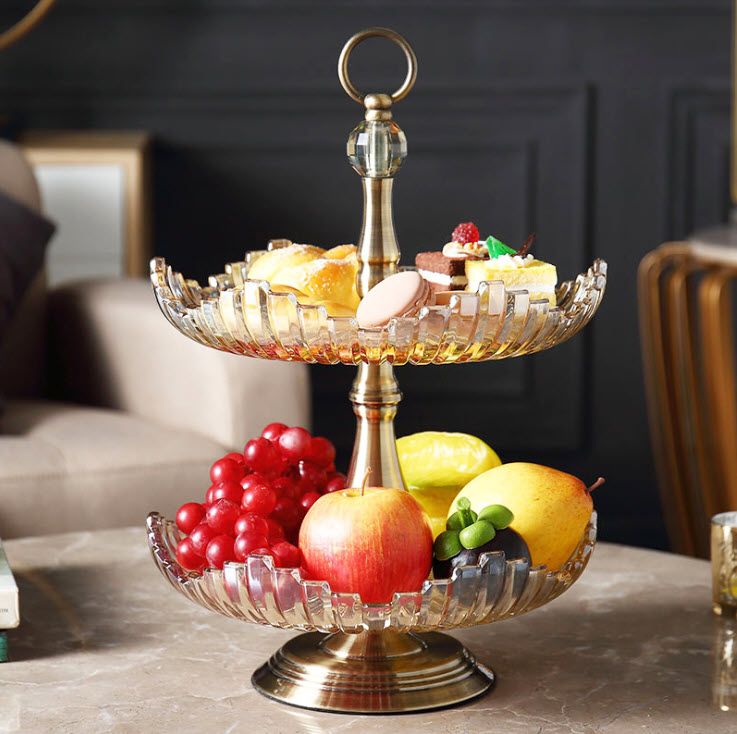 Kệ đựng bánh kẹo trái cây buffet 2 tầng thủy tinh HJ2140
