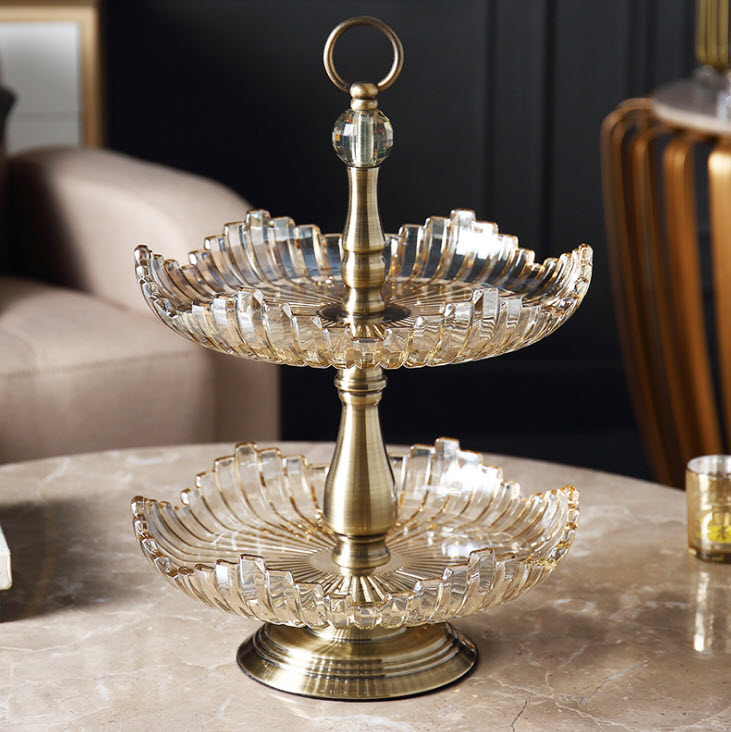 Kệ đựng bánh kẹo trái cây buffet 2 tầng thủy tinh HJ2140