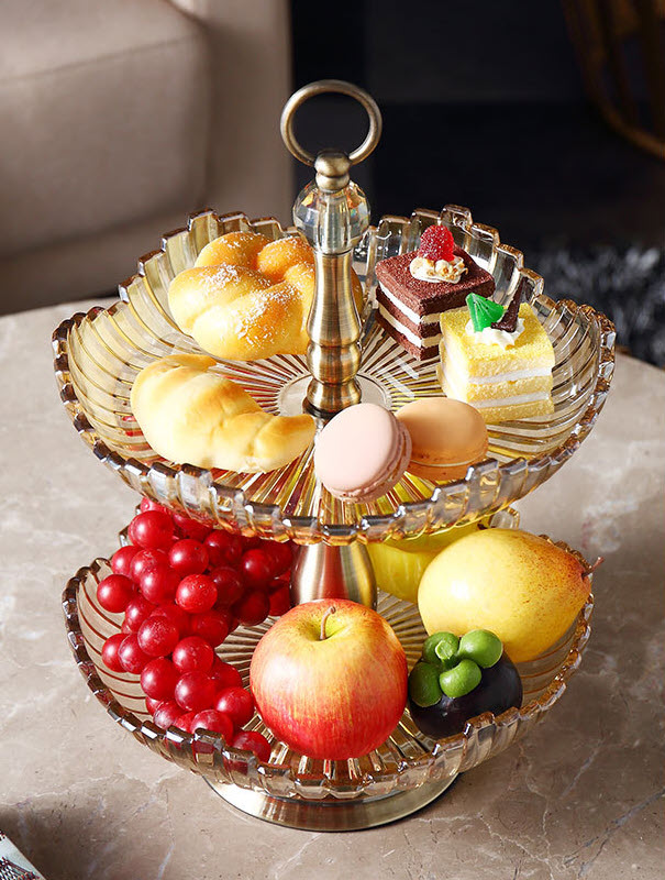 Kệ đựng bánh kẹo trái cây buffet 2 tầng thủy tinh HJ2140