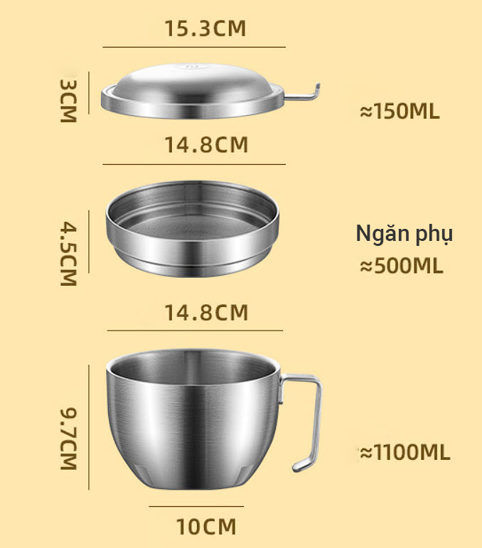 Tô nấu mì 2 lớp cách nhiệt inox 304 OEM SDSS0816