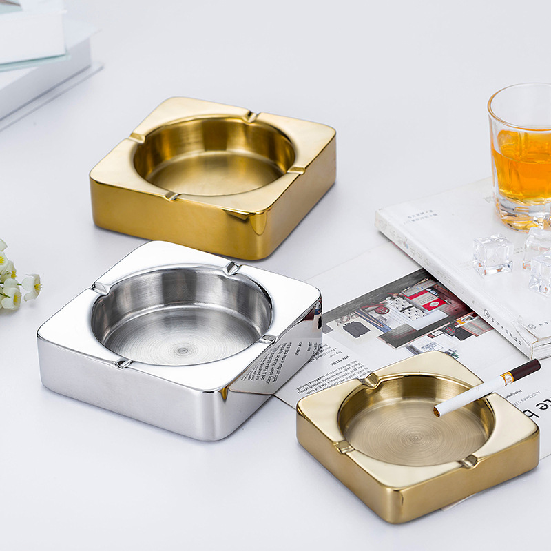 Gạt tàn 2 lớp chống nóng inox 201 mạ vàng Millai ML2422