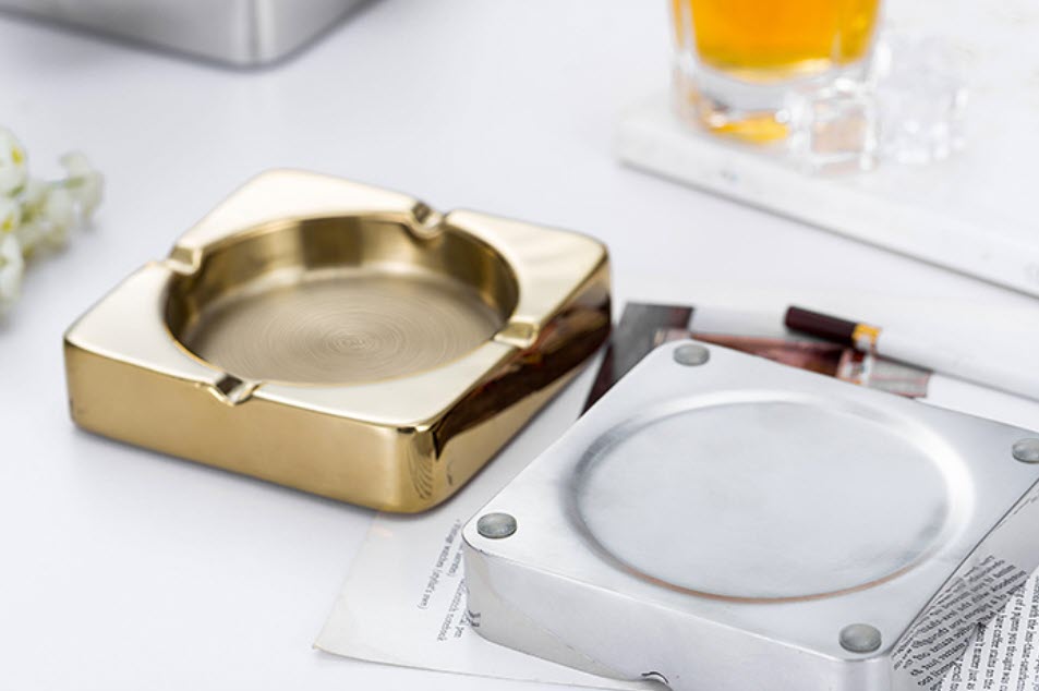 Gạt tàn 2 lớp chống nóng inox 201 mạ vàng Millai ML2422