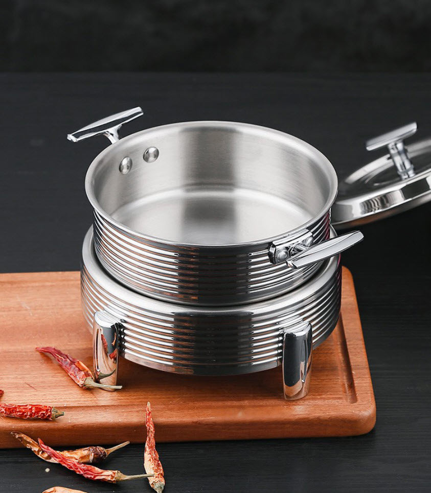 Nồi lẩu kèm bếp cồn inox 304 size 14-28cm OEM ZK001