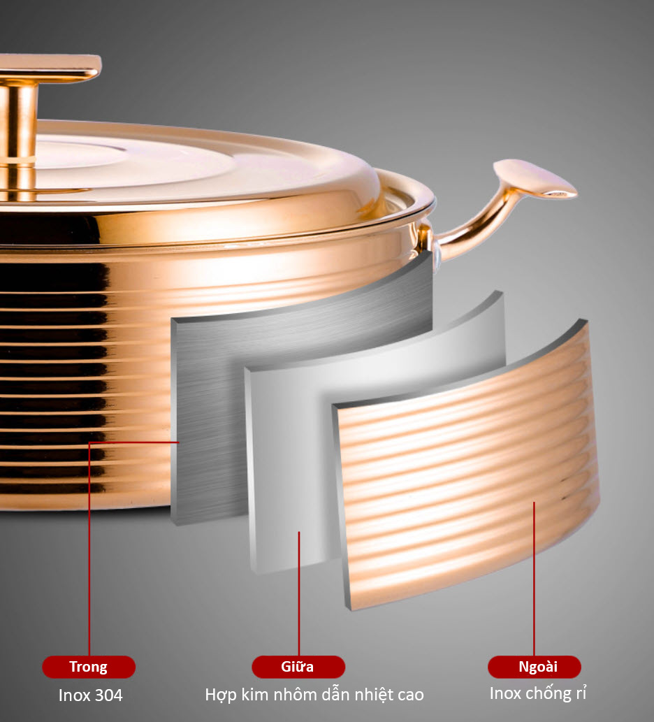 Nồi inox 304 mạ vàng thiết kế 3 lớp OEM ZK002