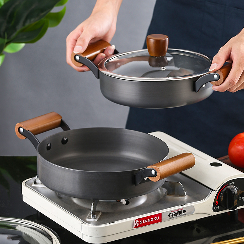 Nồi nhôm oxy hóa cứng tay cầm gỗ Japanese style OEM ZK007