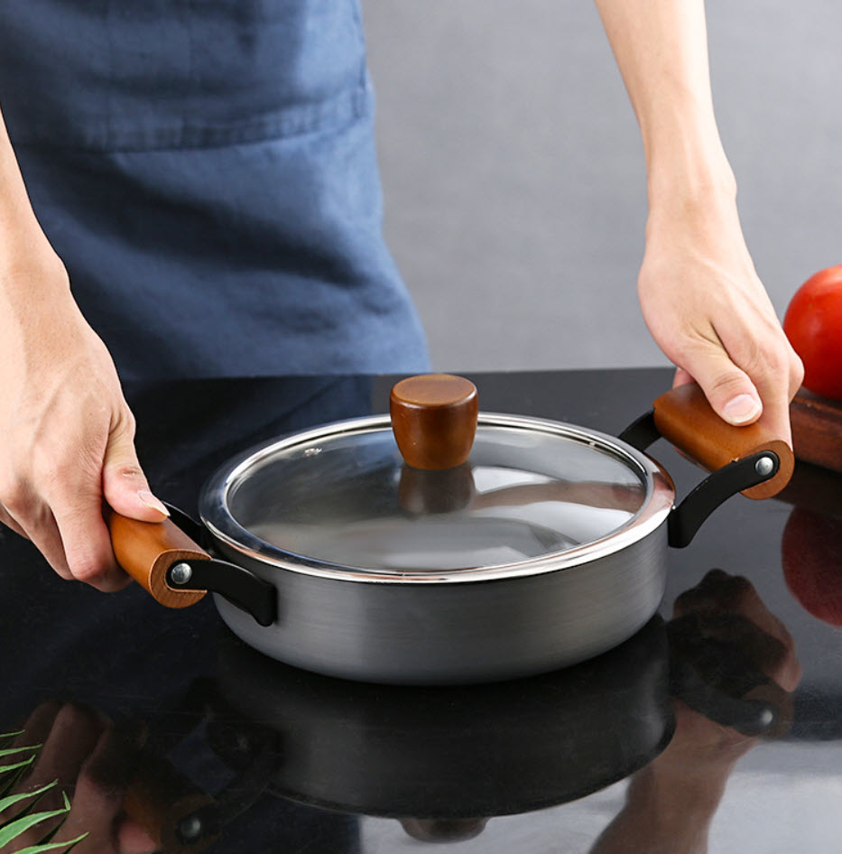Nồi nhôm oxy hóa cứng tay cầm gỗ Japanese style OEM ZK007