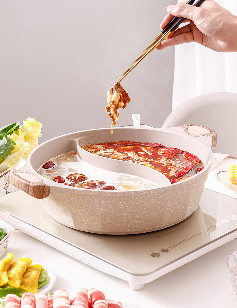 Nồi lẩu 2 ngăn phủ đá maifan 5 lớp OEM 316002WE