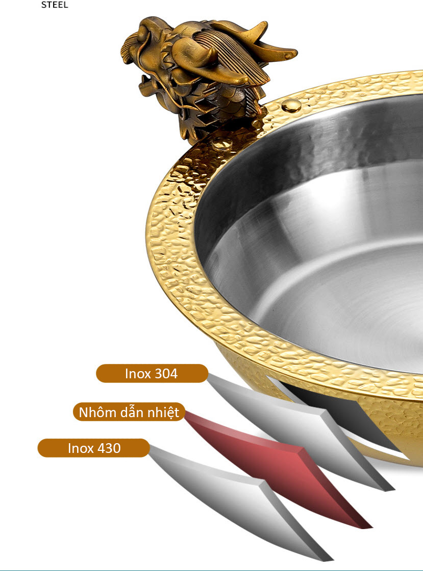 Nồi lẩu inox 3 lớp cao cấp quai cầm đầu Rồng OEM YBS07