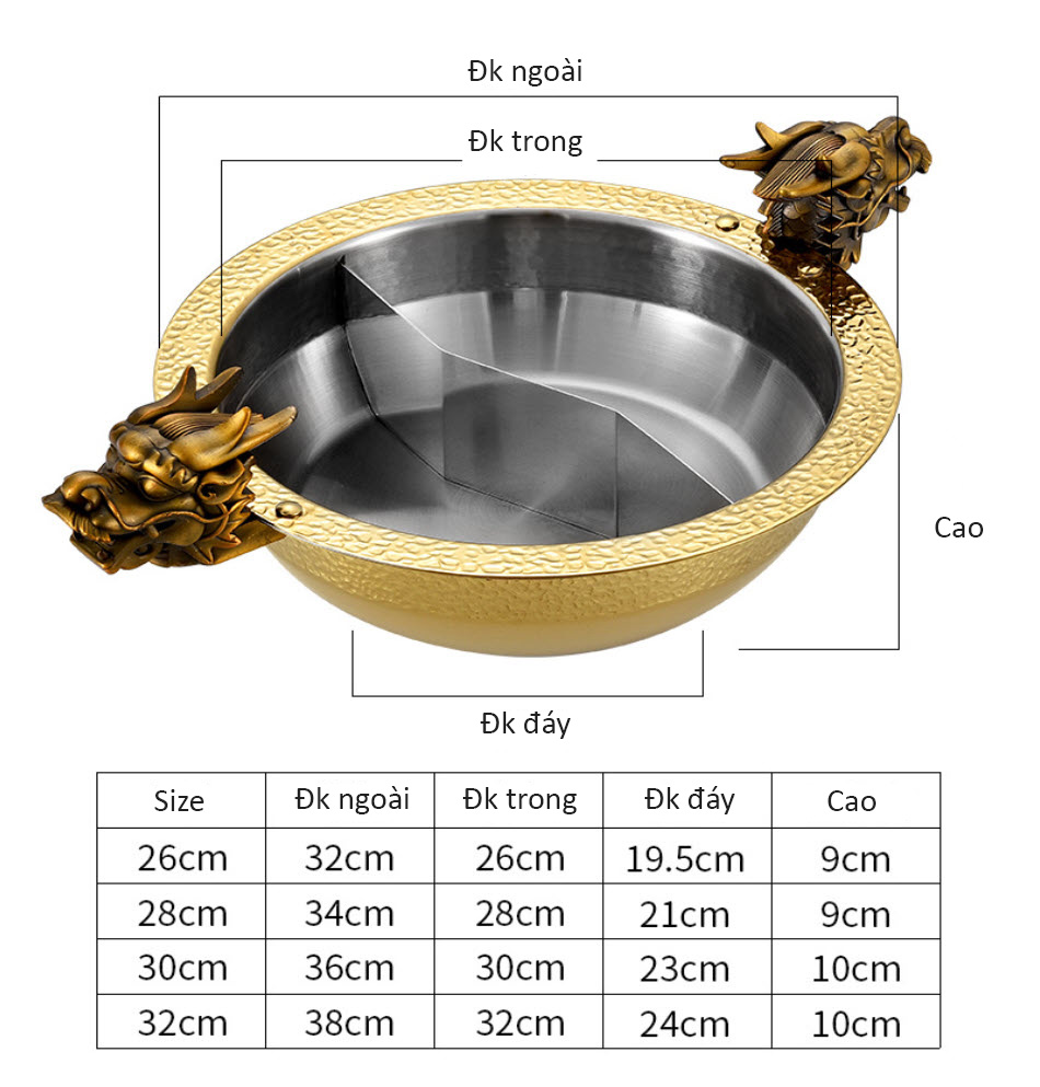 Nồi lẩu inox 3 lớp cao cấp quai cầm đầu Rồng OEM YBS07