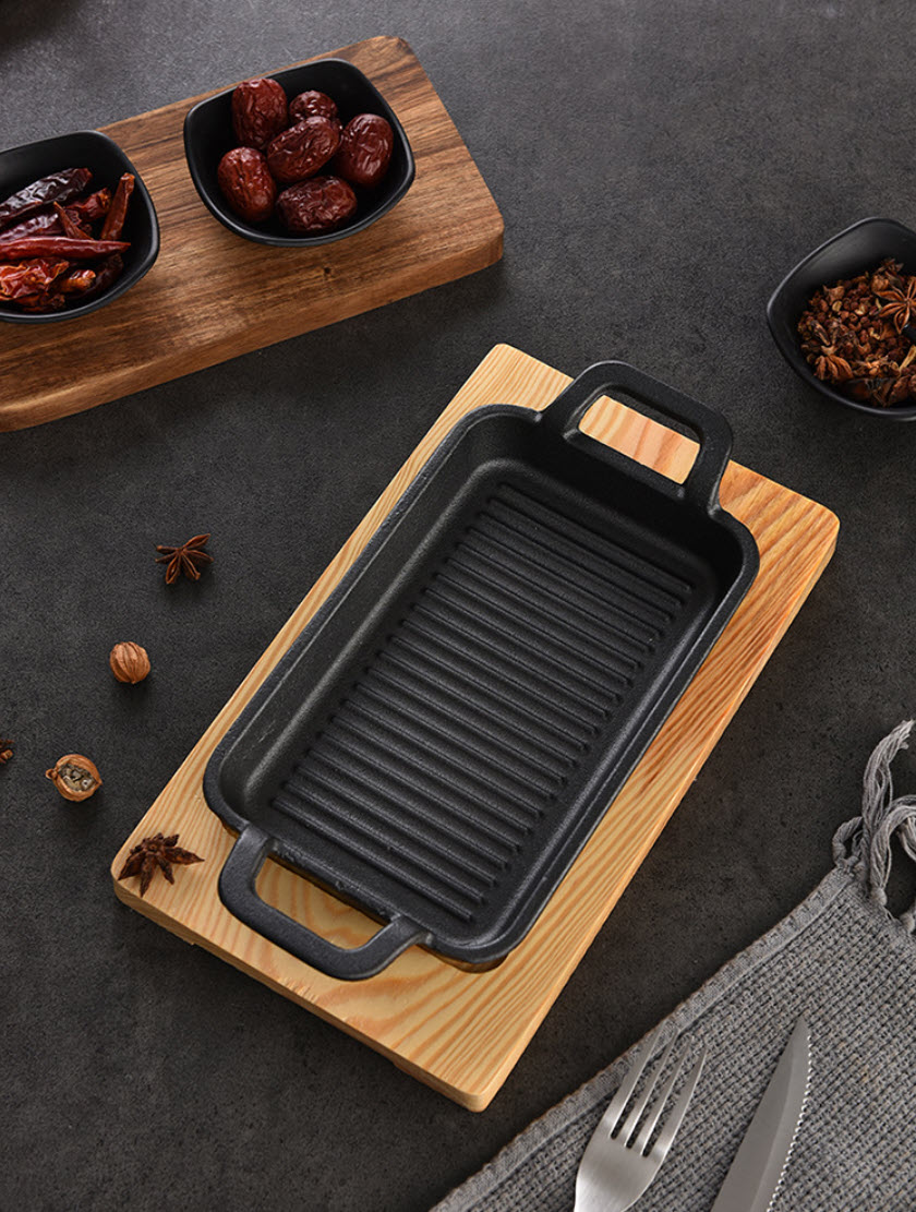 Chảo gang chữ nhật trưng bày thức ăn OEM HSTW01