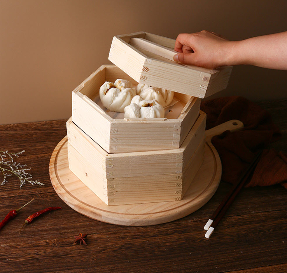 Xửng hấp gỗ Tuyết Tùng lồng hấp dimsum, hải sản, bánh bao OEM GB006