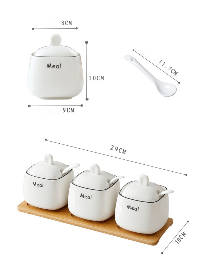 Bộ đựng gia vị 3 ngăn sứ trắng OEM GY002