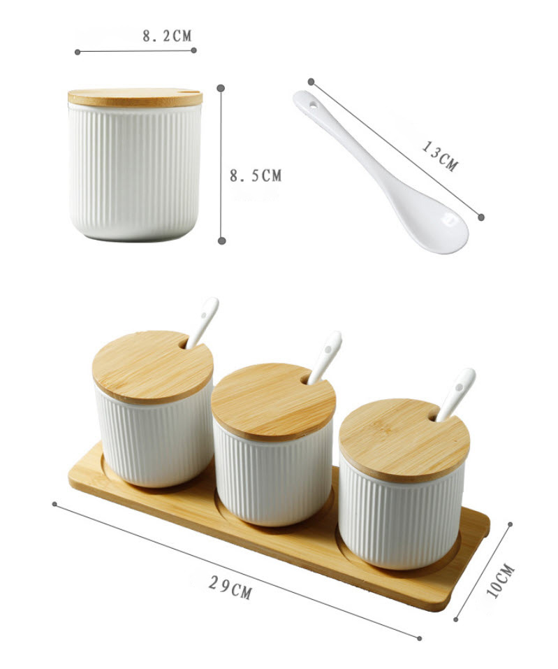Bộ đựng gia vị 3 ngăn vân sọc sứ ceramics OEM GY004