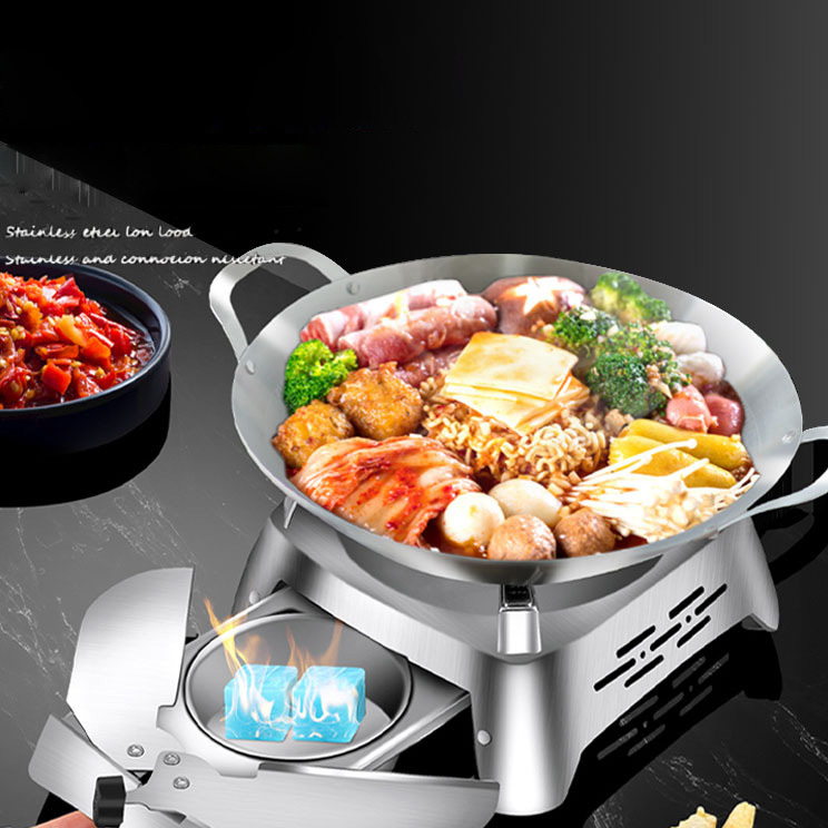 Bộ chảo hâm nóng thức ăn kèm bếp cồn inox 304 MNL003 size 24cm chống dính tự nhiên