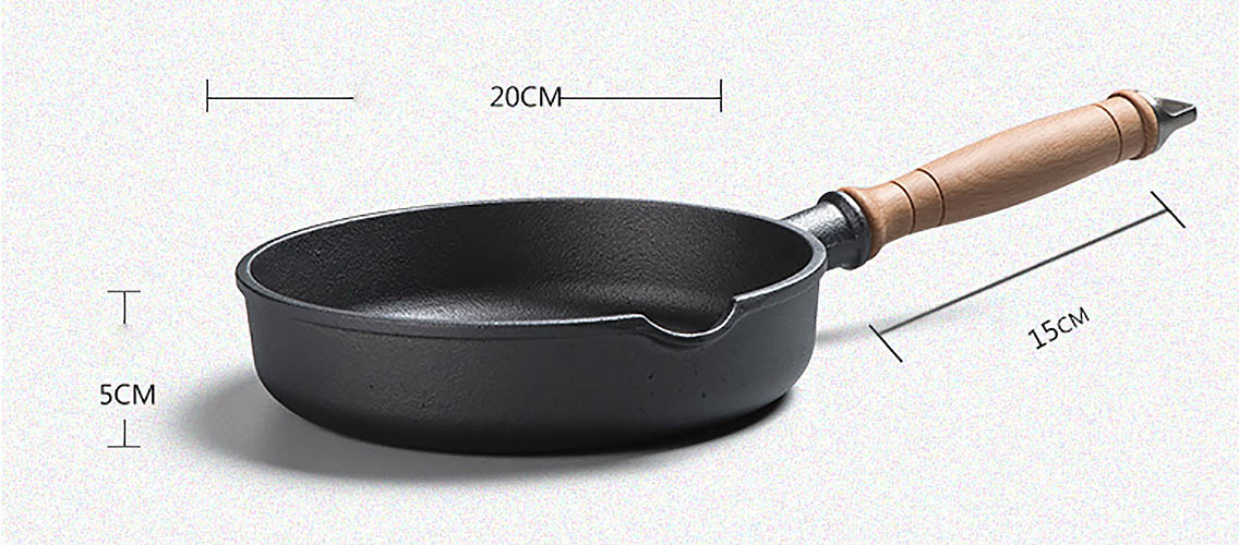 Chảo gang đáy bằng tay cầm cán gỗ Mcooker BCB20B
