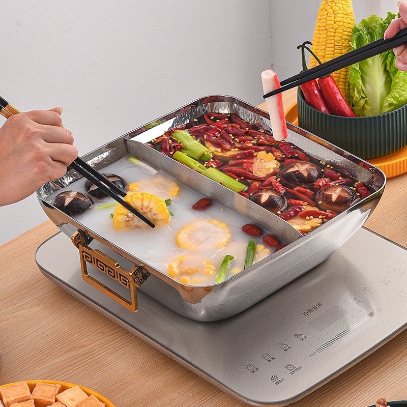 Nồi lẩu 2 ngăn inox 304 cao cấp size 30cm OEM DF06