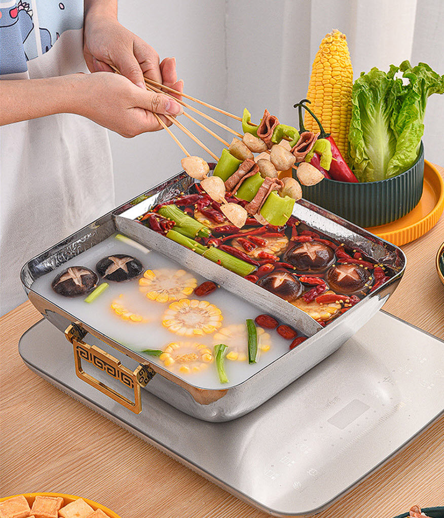 Nồi lẩu 2 ngăn inox 304 cao cấp size 30cm OEM DF06