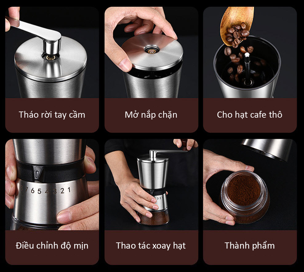 Xay cafe cầm tay 8 cấp độ mịn hạt Bomans BOM03