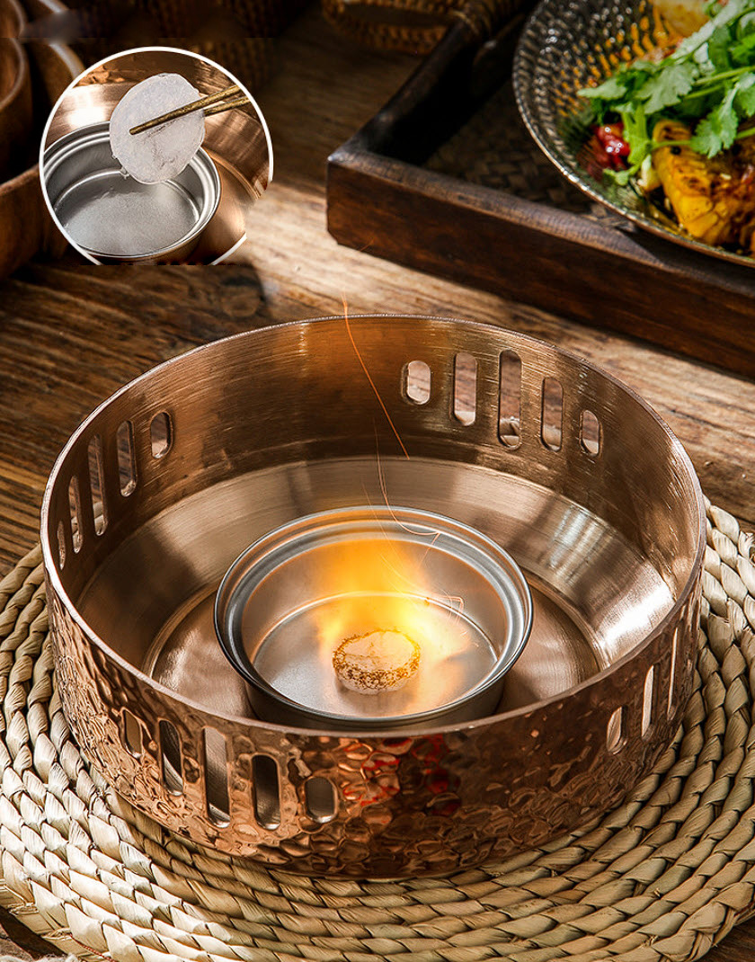 Bộ chảo kèm bếp cồn hâm nóng thức ăn inox 304 OEM GOH01 ăn lẩu khô, hải sản, lagu