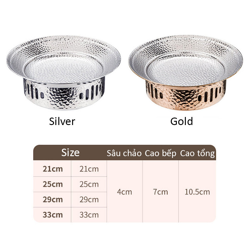 Bộ chảo kèm bếp cồn hâm nóng thức ăn inox 304 OEM GOH01 ăn lẩu khô, hải sản, lagu