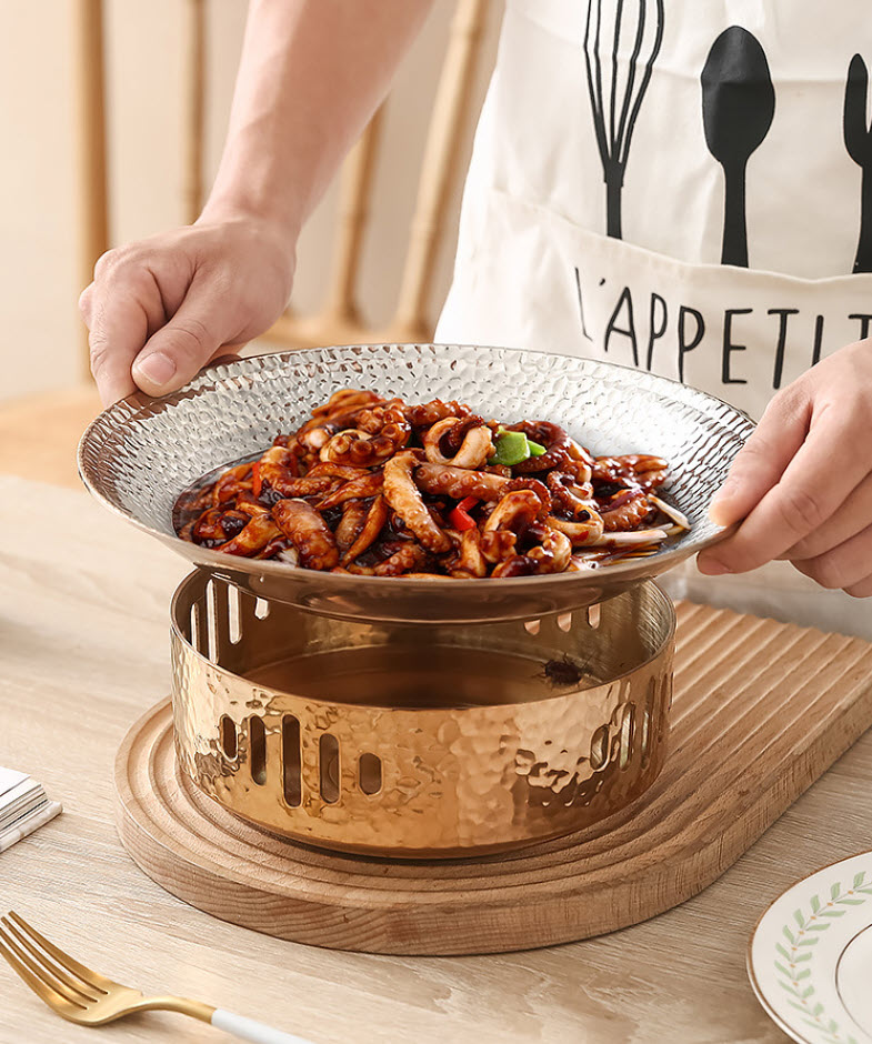 Bộ chảo kèm bếp cồn hâm nóng thức ăn inox 304 OEM GOH01 ăn lẩu khô, hải sản, lagu