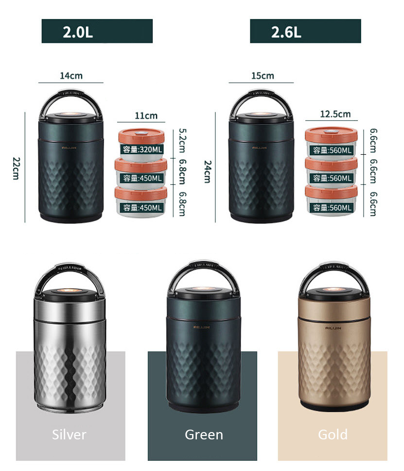 Hộp cơm giữ nhiệt 3 ngăn 2000ml inox 304 Elixir ALJ01