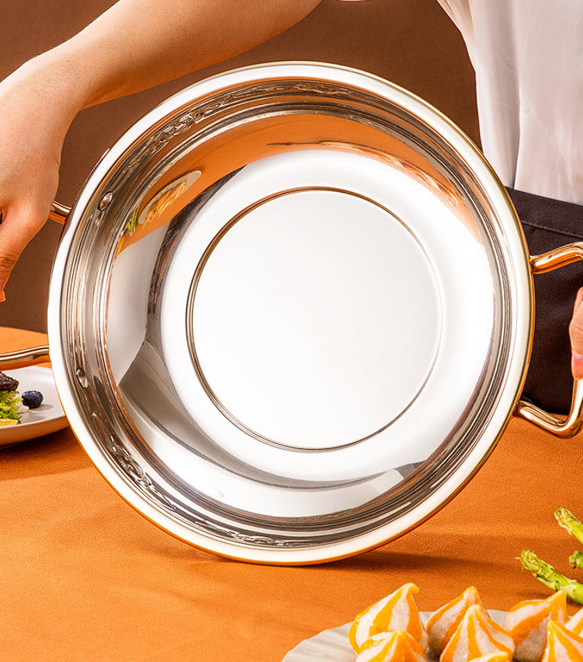 Nồi lẩu cổ điển dùng cồn inox mạ vàng 26cm OEM ALJ02
