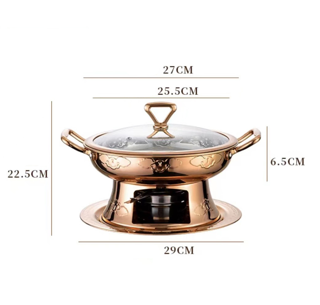 Nồi lẩu cổ điển dùng cồn inox mạ vàng 26cm OEM ALJ02