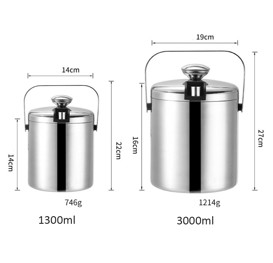 Xô đá 2 lớp inox 304 kèm kẹo gắp OEM JG69B