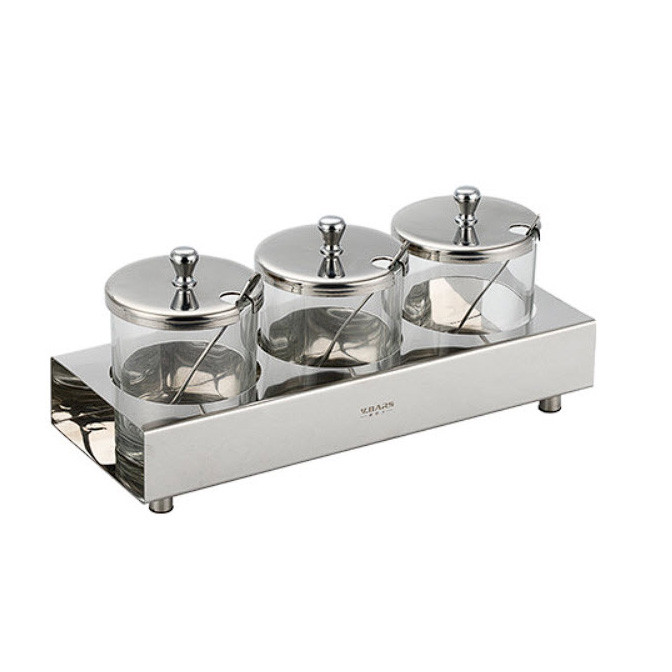 Bộ đựng gia vị 4 ngăn khay inox hũ đựng thủy tinh OEM JXD01