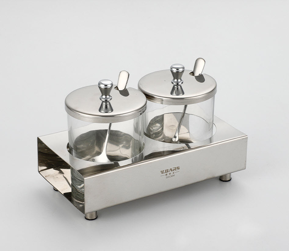 Bộ đựng gia vị 4 ngăn khay inox hũ đựng thủy tinh OEM JXD01